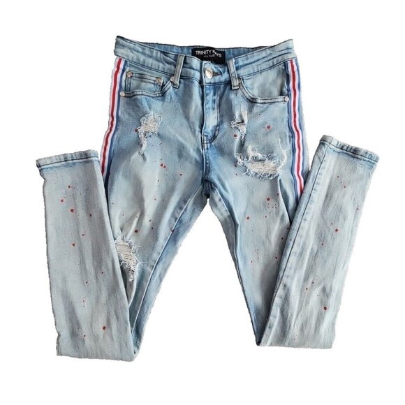 Trinity Kays Jeans Men's Size 28 (28x32) Kulture Stripes Paint Distressed Blue - Picture 6 of 16